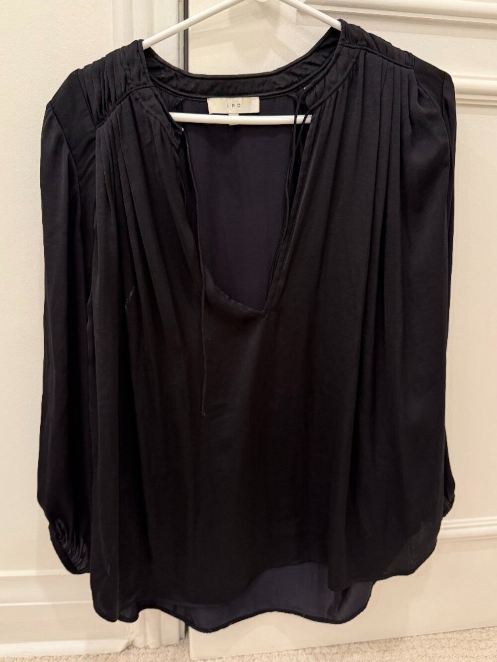 IRO black long-sleeve draped blouse